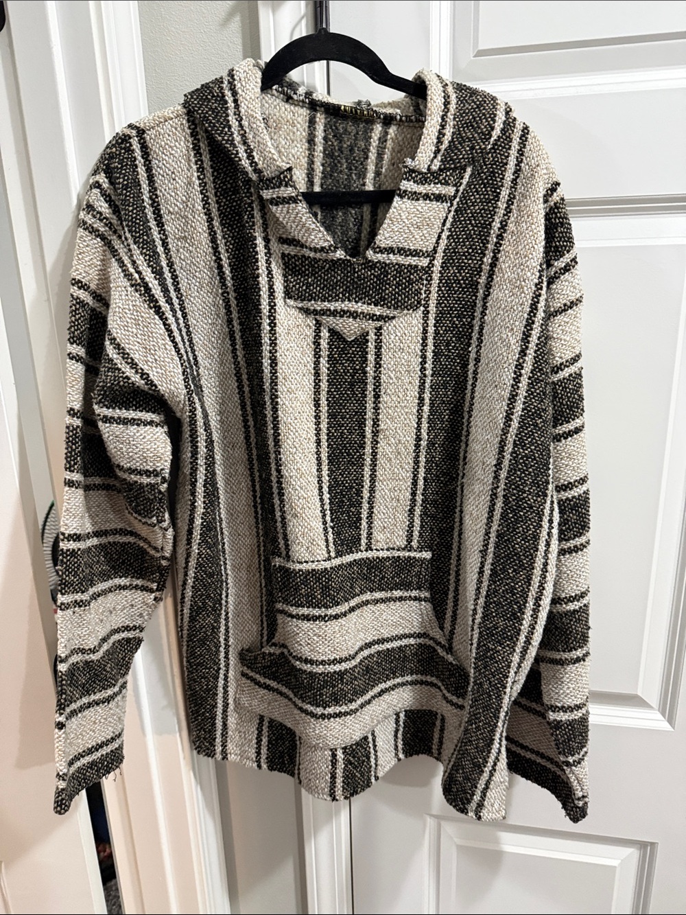 Men's Striped Baja Hoodie Sweater - Black & Cream